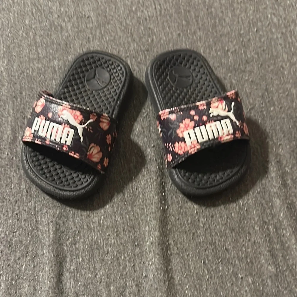 Puma Black and Pink Floral Sandals